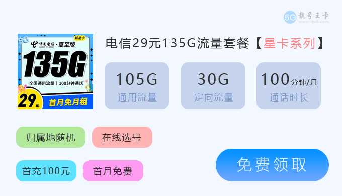重庆流量卡哪个最划算又便宜，免费领取电信星卡135G流量套餐  第2张