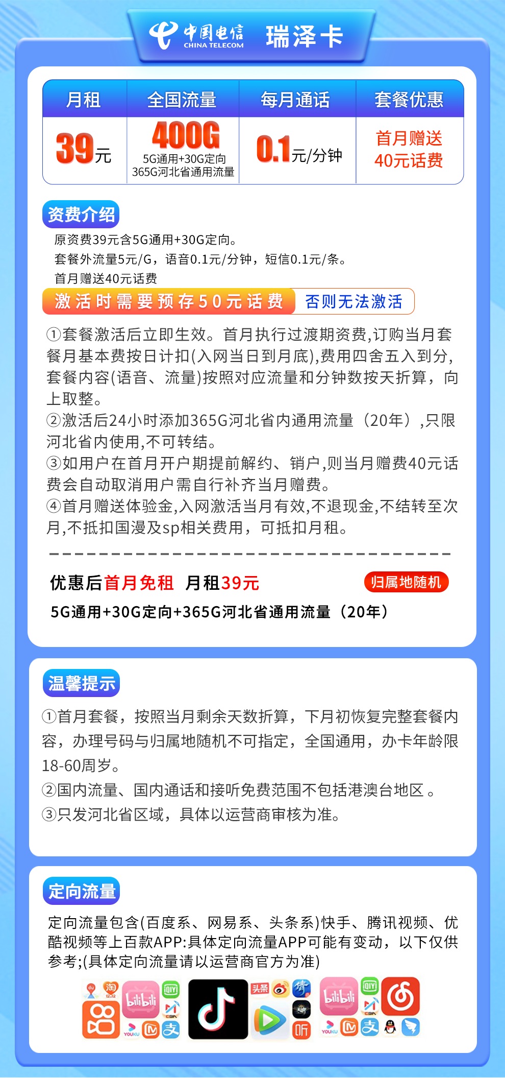 电信瑞泽卡39元400G【只发河北，长期套餐】  第2张