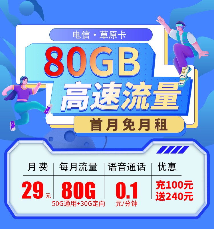 内蒙古电信草原卡29元80G+视频会员两年  第1张