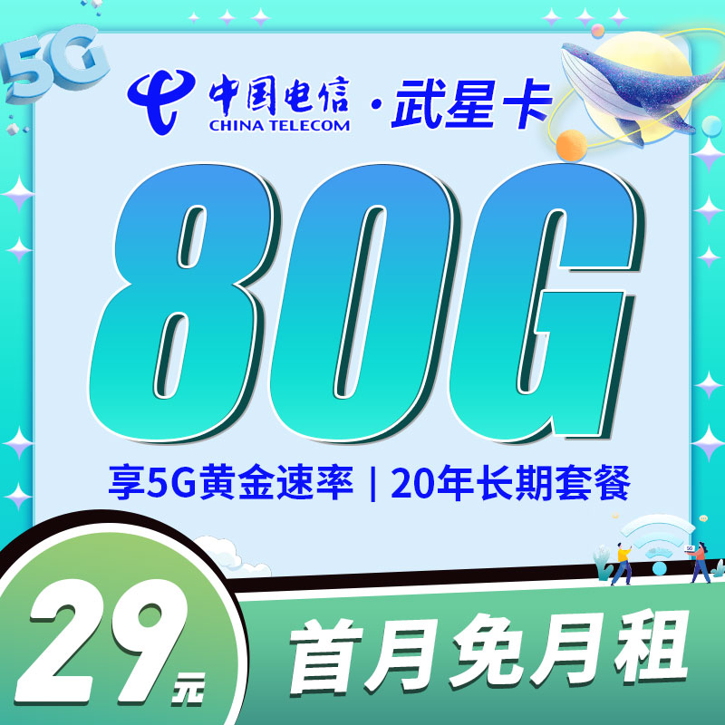 湖北电信武星卡29元80G流量