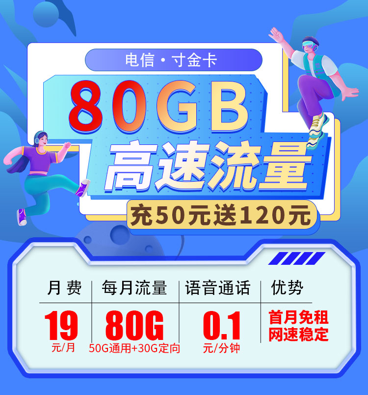 卡世界新品发布：电信寸金卡19元80G流量  第1张