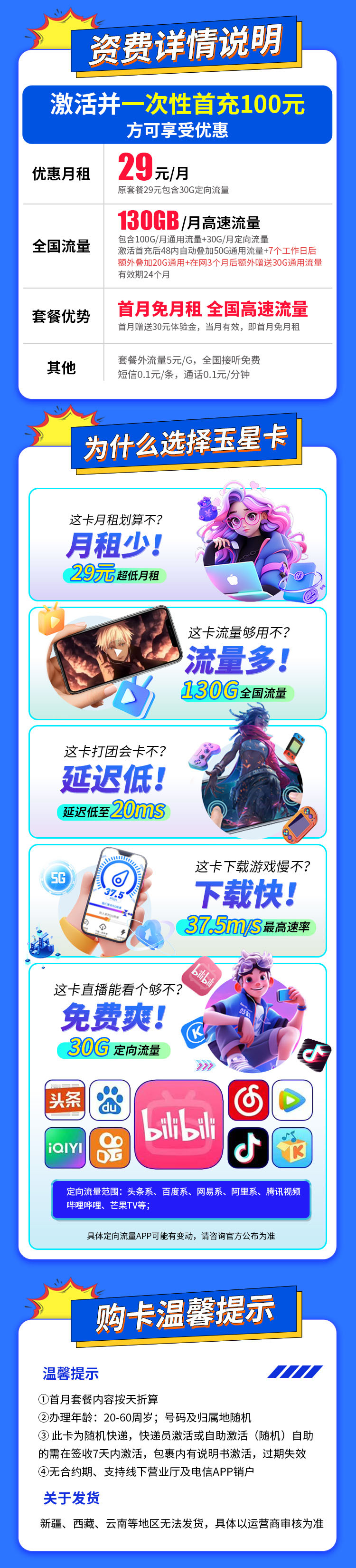 卡世界新品发布：电信玉星卡29元130G流量  第2张