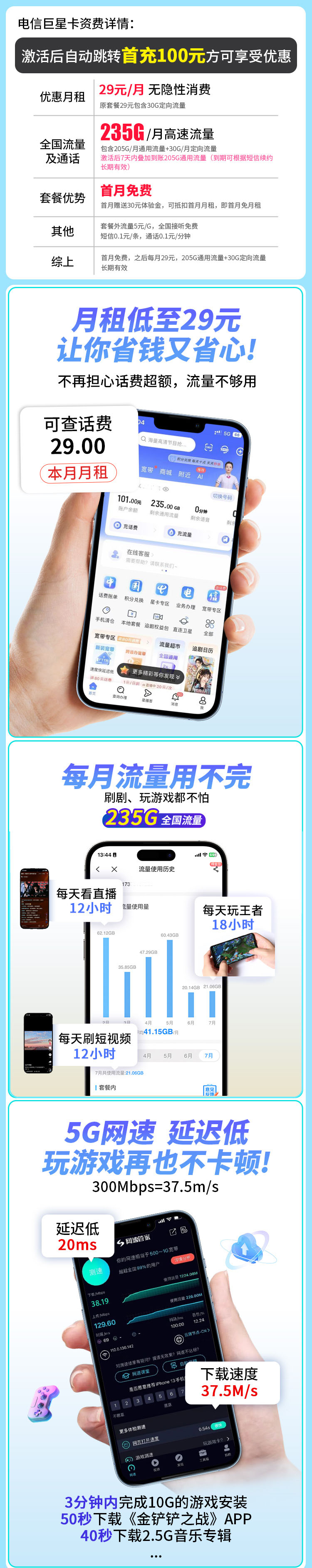 卡世界新品发布：电信巨星卡29元235G长期套餐  第2张