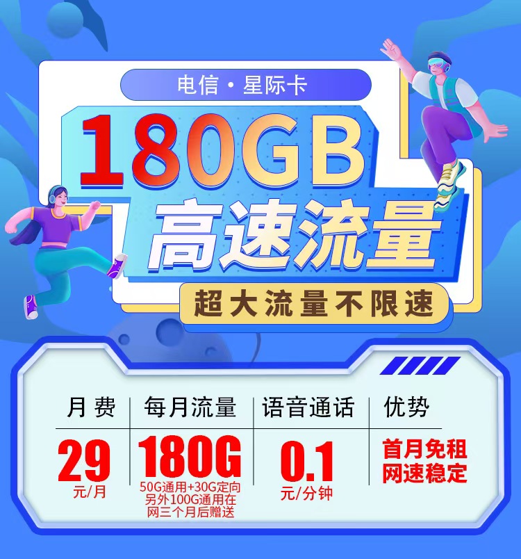 卡世界新品发布：电信星际卡29元180G全国流量首月免月租  第1张