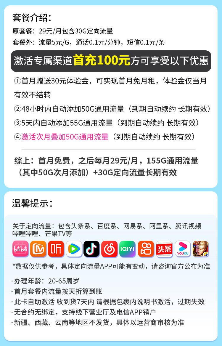 卡世界新品发布：电信晨曦卡29元185G+长期套餐  第2张