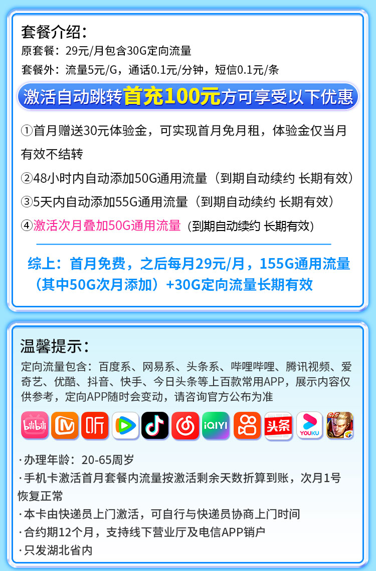卡世界新品发布：电信逐风卡29元185G流量+长期套餐  第2张