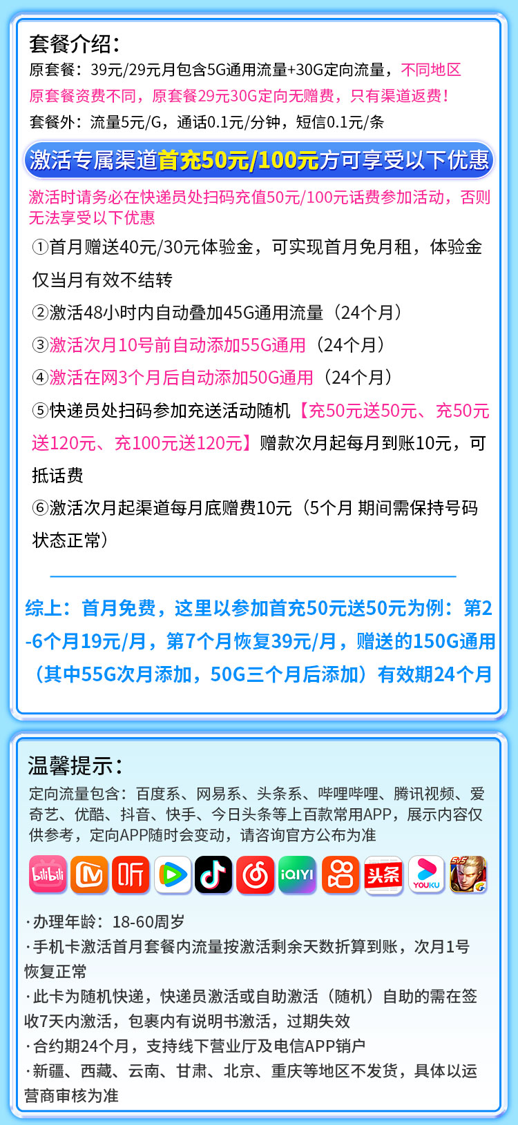 卡世界新品发布：电信百花卡19元185G流量  第2张