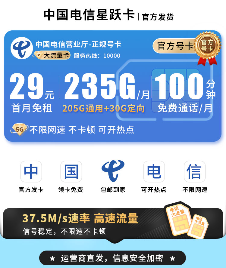 卡世界新品发布：电信星跃卡29元235G+100分钟  第1张