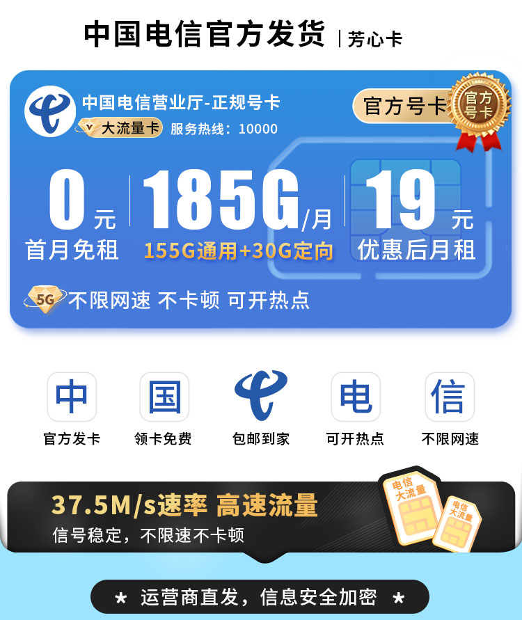 卡世界新品发布：电信芳心卡19元185G流量  第1张