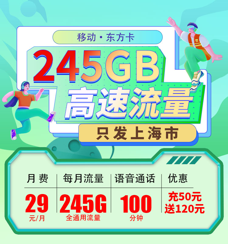 卡世界新品发布：移动东方卡29元245G流量+100分钟通话  第1张