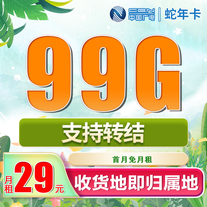 卡世界新品发布：广电蛇年卡29元99G流量+可结转