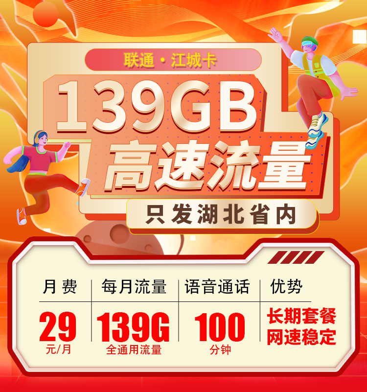 卡世界新品发布：联通江城卡29元139G流量+100分钟  第1张