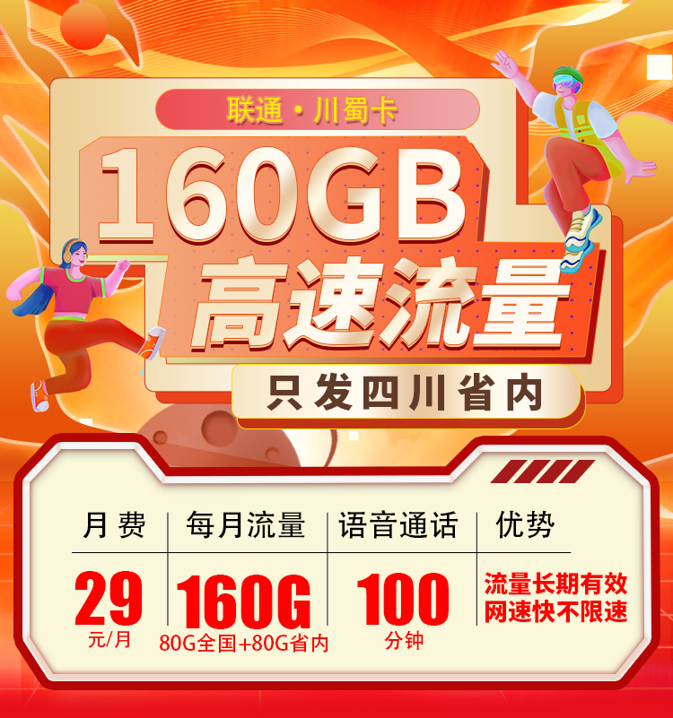 卡世界新品发布：联通川蜀卡29元160G流量+100分钟  第1张