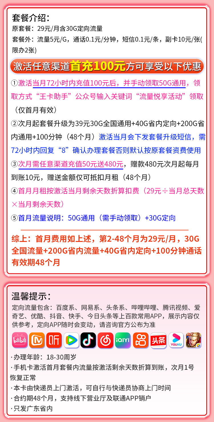 卡世界新品发布：联通粤光卡29元270G流量+100分钟  第2张
