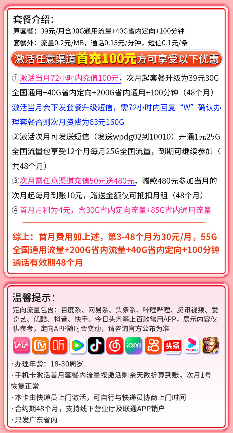 卡世界新品发布：联通粤金卡30元295G+100分钟  第2张