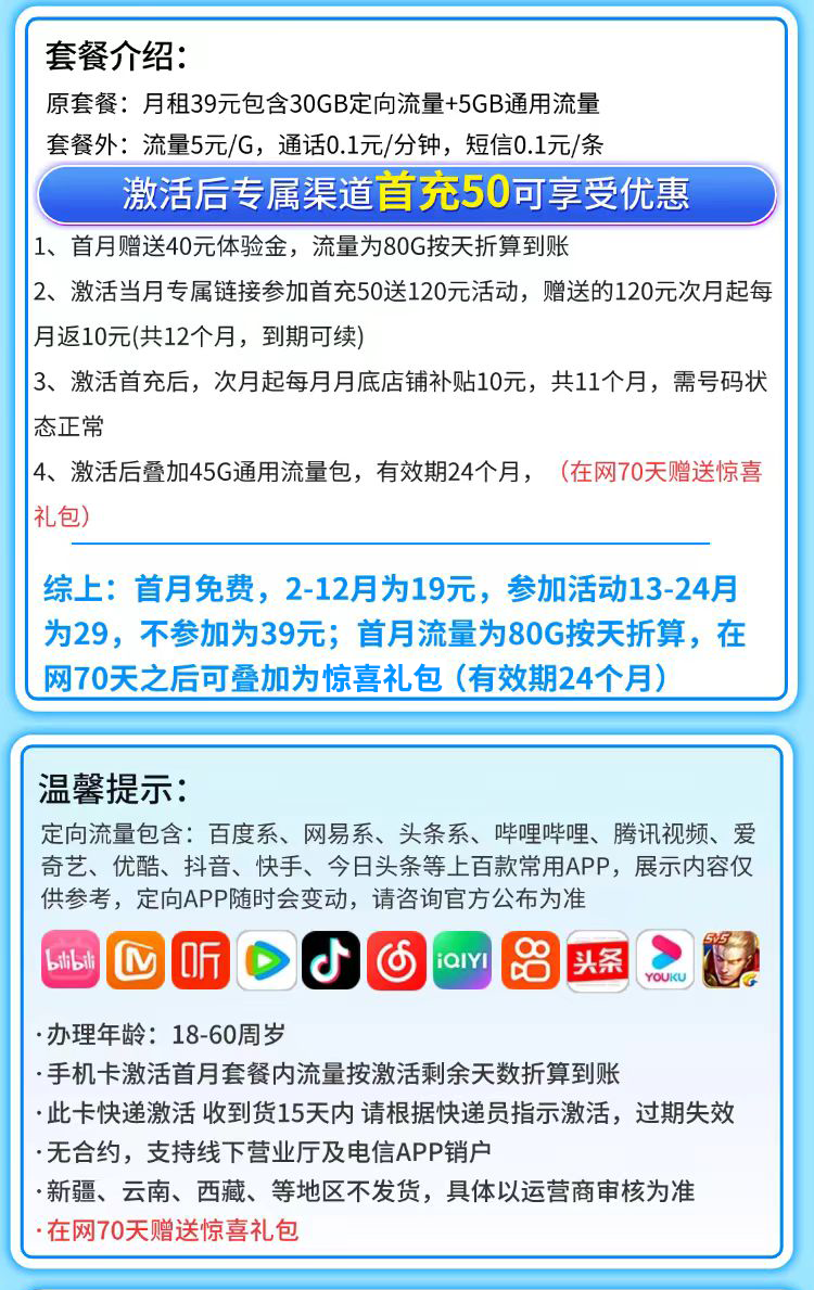 卡世界官方新品发布：电信小夏卡19元80G流量  第2张