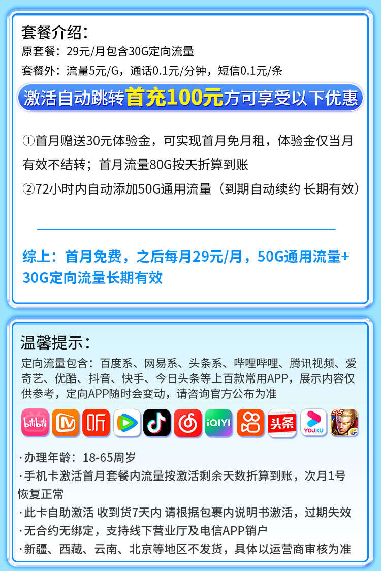 卡世界官方新品发布：电信A星卡29元80G流量+长期套餐  第2张