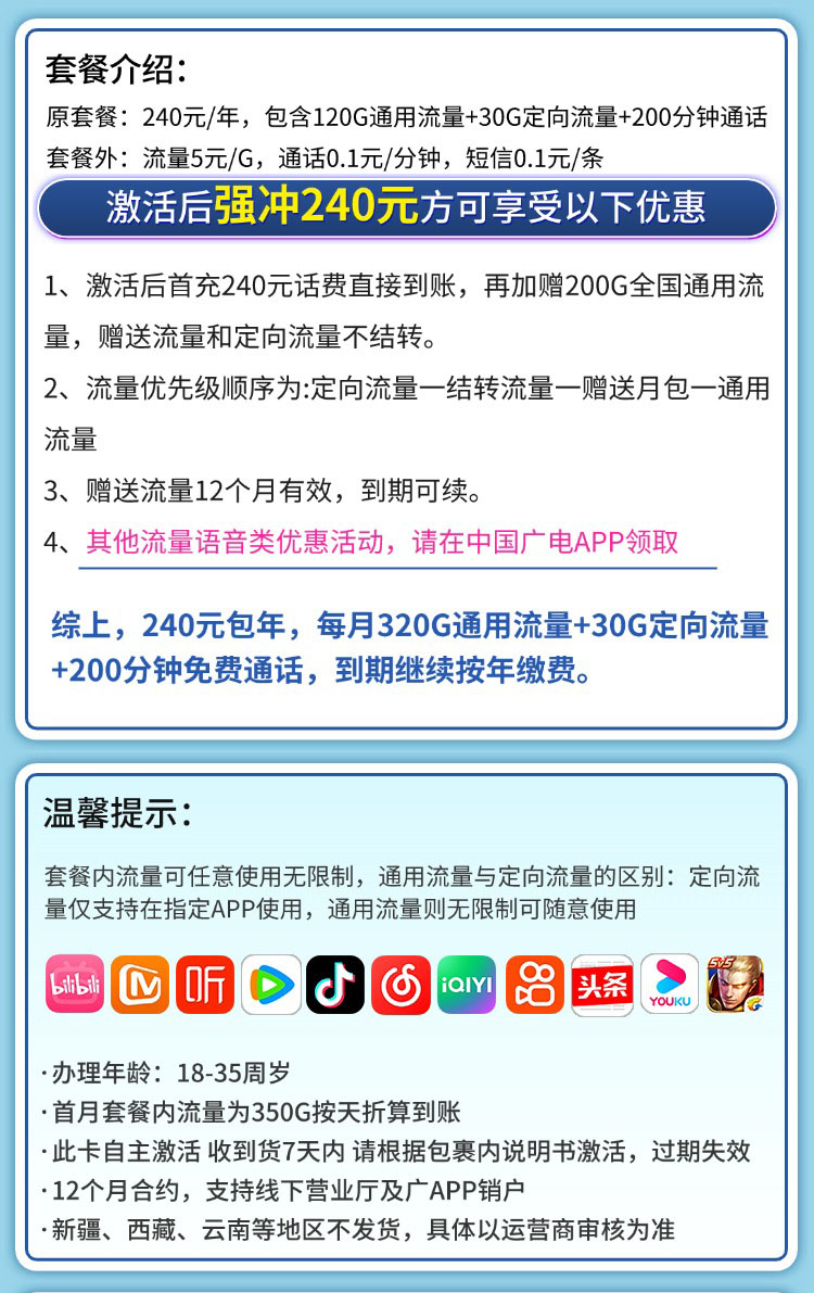 卡世界官方新品发布：广电包年卡平均月租20元350G流量+200分钟通话  第2张